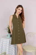 Harleen Collared Button Down Dress in Olive