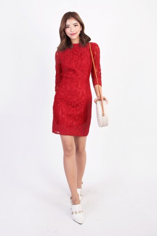 Lena Backless Lace Dress in Red (MY)
