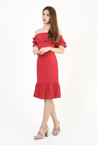 Rheya Off Shoulder Dress in Red (MY)