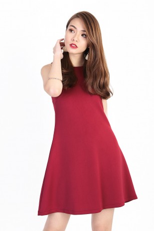 Fenella Lace Up Swing Dress in Burgundy Red (MY)
