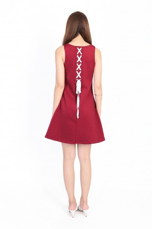 Fenella Lace Up Swing Dress in Burgundy Red (MY)