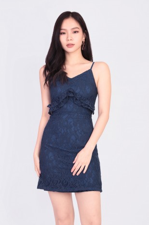 Leighton Ruffle Lace Dress in Navy (MY)
