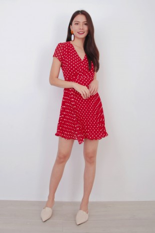 Giselle Pleated Dot Dress in Red (MY)