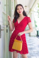 Giselle Pleated Dot Dress in Red (MY)