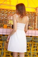 Verra Tie-Strap Smocked Dress in White