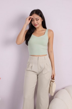 Tracey Ribbed Top in Tea Green