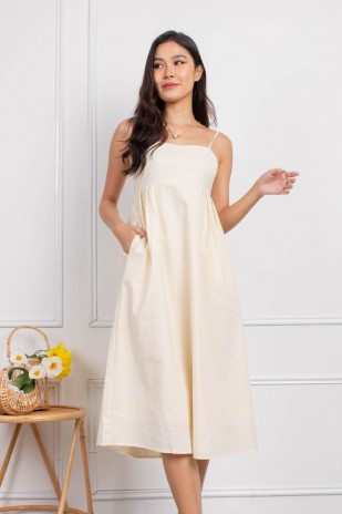 Katherine Pleated Midi Dress in Cream
