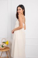 Katherine Pleated Midi Dress in Cream