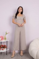 Alanie Pleats Sweetheart Jumpsuit in Light Taupe