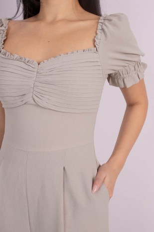 Alanie Pleats Sweetheart Jumpsuit in Light Taupe