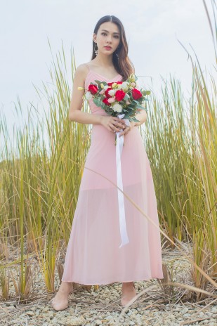 RESTOCK: Amory Pleated Maxi Dress in Pink