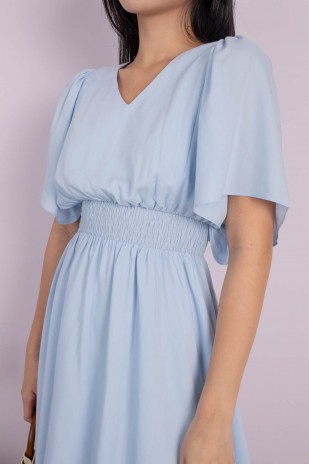 Julianne V-Neck Flare Dress in Blue