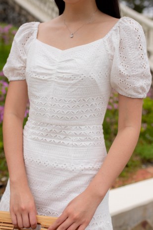 Sandie Broderie Dress in White