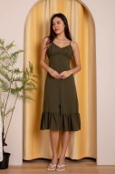 Beth Button Ruched Midi in Olive