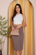 Peri Button Pencil Skirt in Taupe