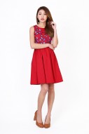 Rin Floral Embroidered Dress in Red (MY)