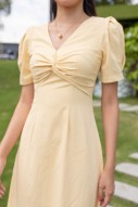 Narlise Sleeved Knot Midi Dress in Yellow