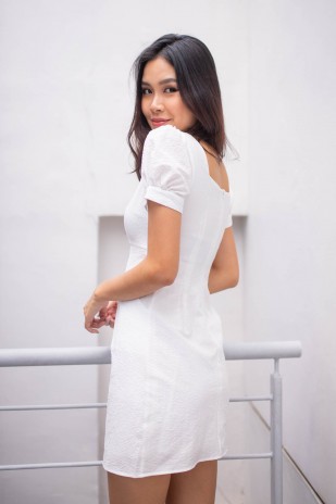 RESTOCK: Isa Textured Puff Sleeves Dress in White