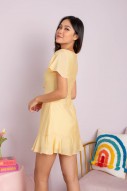 Callyn Flutter Sleeve Ruched Dress in Yellow