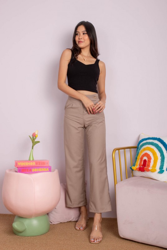 SASSAFRAS Women Beige Comfort Straight Fit Side Button Cotton High-Rise  Trousers Price in India, Full Specifications & Offers | DTashion.com