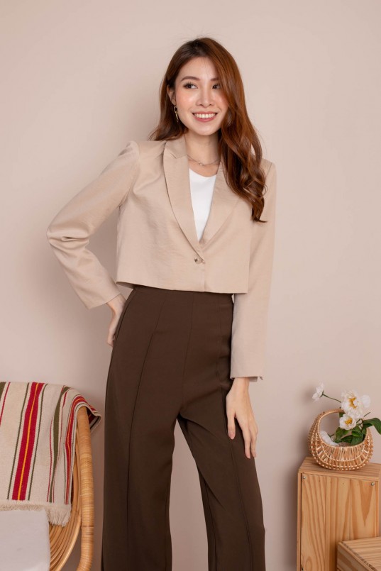Blazer Outfit Sand Cropped Blazer Greek Chic Linen Crop Blazer