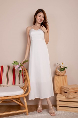 Aspel Cross-Back Padded Maxi Dress in White