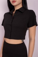 Mikha Textured Button Top in Black