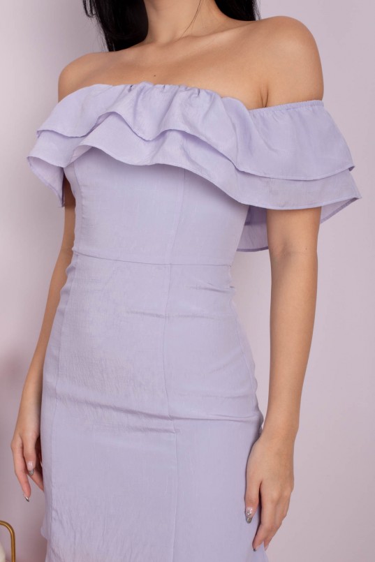 Daylen Off-Shoulder Ruffle Dress in Lilac
