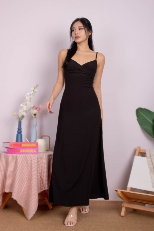 Venus Wrap Maxi Dress in Black