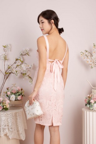 Gretha Lace Tie-Back Dress in Pink