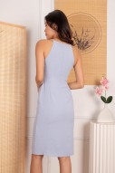 Genevieve Side Ruched Dress in Powder Blue