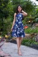 Aveva Floral Cut-Out Dress in Navy