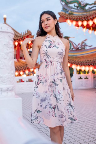 Aveva Floral Cut-Out Dress in Pink