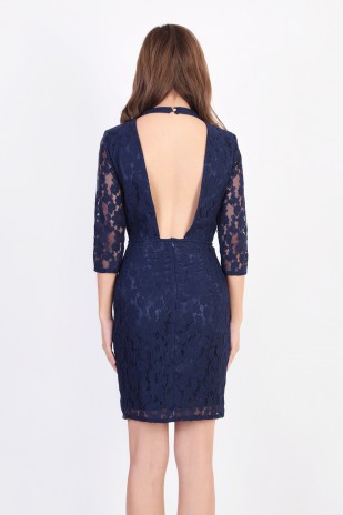 RESTOCK: Lena Backless Lace Dress in Navy