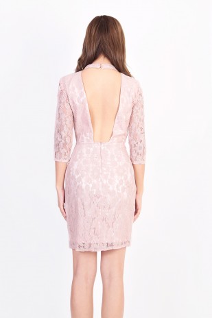 RESTOCK: Lena Backless Lace Dress in Champagne Pink