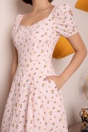 Cinead Floral Puff Dress in Pink