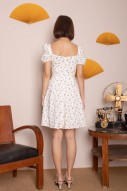 Cinead Floral Puff Dress in White