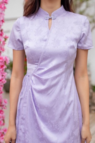 Tillie Embossed Wrap Cheongsam in Lilac