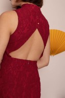 Sibyl Lace Backless Cheongsam in Red