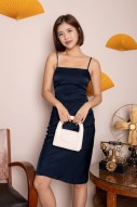 Qinra Ruched Dress in Navy