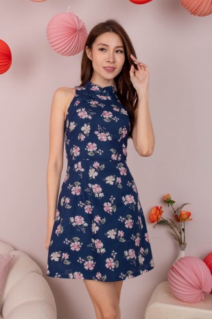 Yang Floral A-Line Cheongsam in Navy