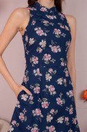 Yang Floral A-Line Cheongsam in Navy