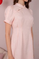 Rize Embossed Puff Cheongsam in Pink