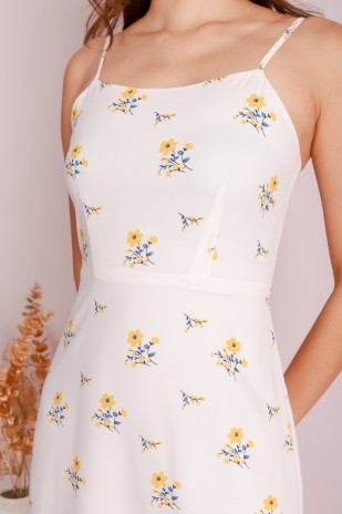 RESTOCK: Maren Floral Slit Midi Dress in Cream