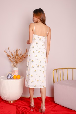 RESTOCK: Maren Floral Slit Midi Dress in Cream