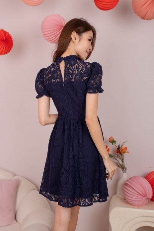 Geonna Lace A-Line Cheongsam in Navy