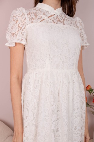 Geonna Lace A-Line Cheongsam in White