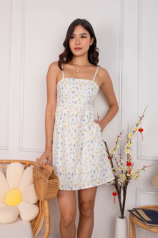 Eudora Embroidered Babydoll Dress in Yellow