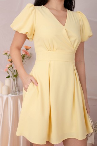 Cloria Puff Wrap Dress in Yellow