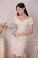 Taralyn Off-Shoulder Wrap Dress in Cream